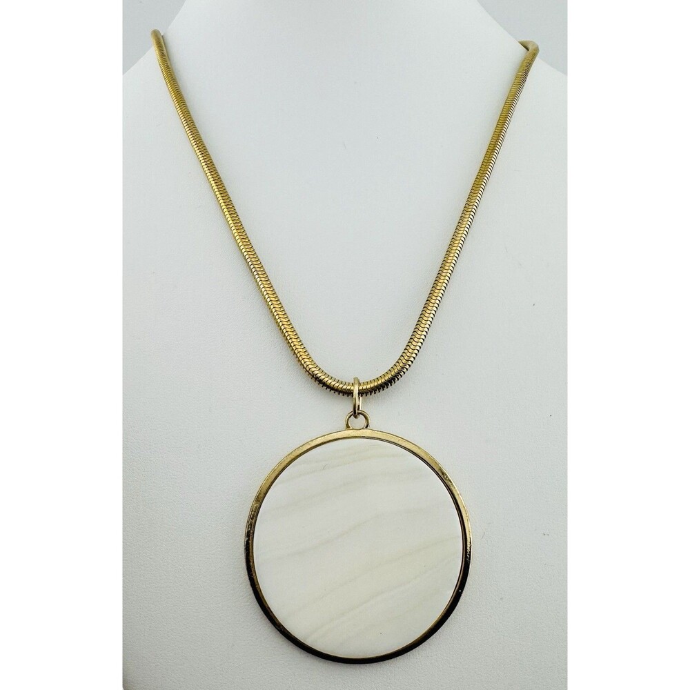 Vintage Alice Caviness Necklace White Stone Gold Tone Pendant 20”
